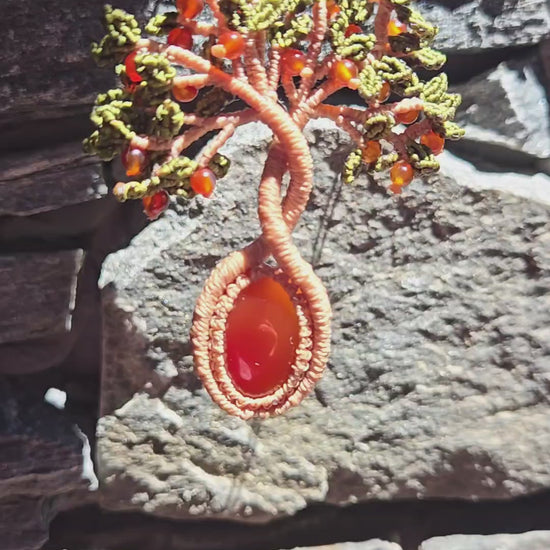 Handmade Christian macrame necklace with green leaf design